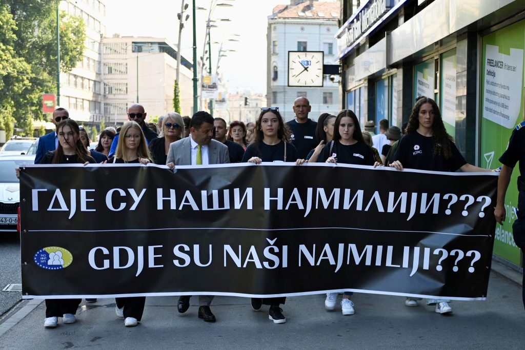 A message carried by families of the missing during the commemoration of the International Day of the Disappeared in Sarajevo