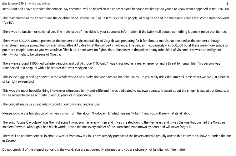Anonymous comment from a Zagreb concert attendee